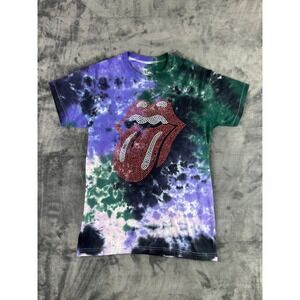Rolling Stones Tie Dye Rhinestone Tongue T-Shirt Small Band Graphic Rock Tour